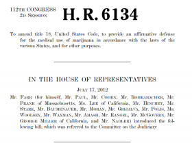 Bipartisan Group of House Members Introduce Bill To Give Some Protection Against Federal Medical Marijuana Charges