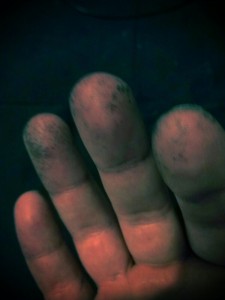 My hands after a few hours of loading bowls....