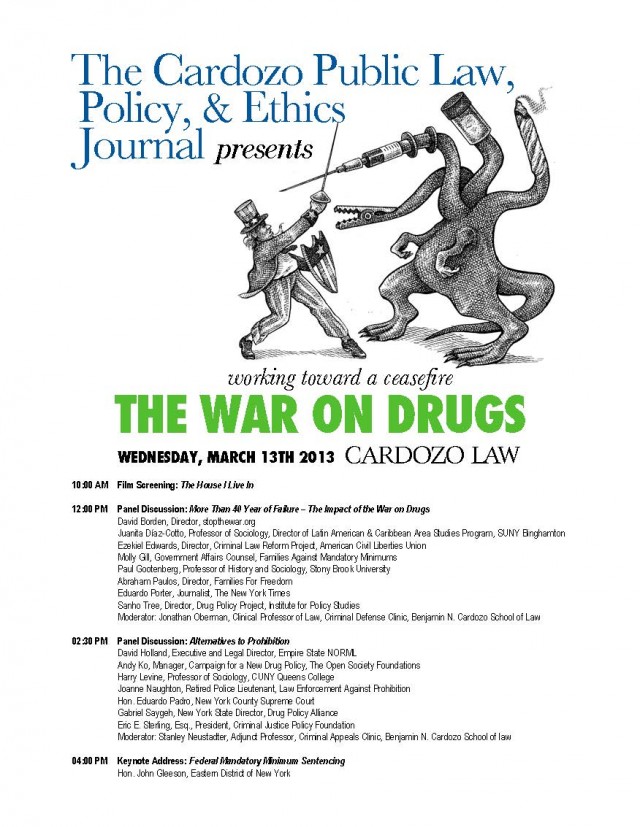 Cardozo law school brookdale drug war symposium WOD-Poster-3.4.135, Source: http://www.cplpej.org/2013/02/27/the-war-on-drugs-march-13/