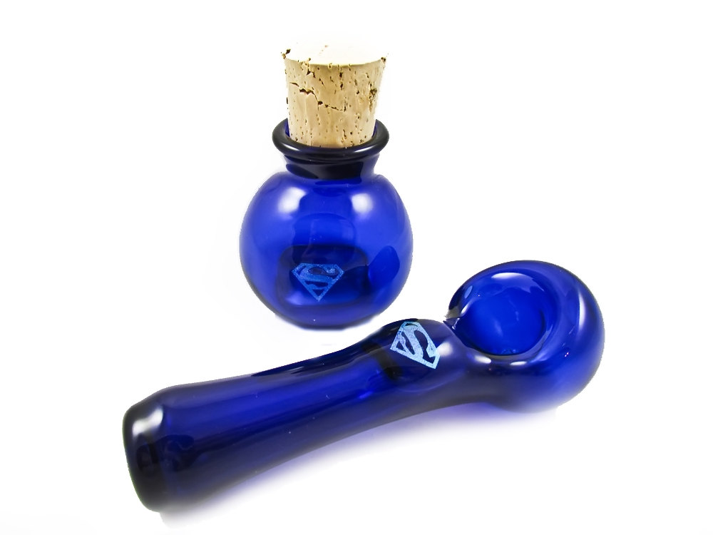 Superman Pipes and Bongs | Handblown Spoon Pipe and Jar