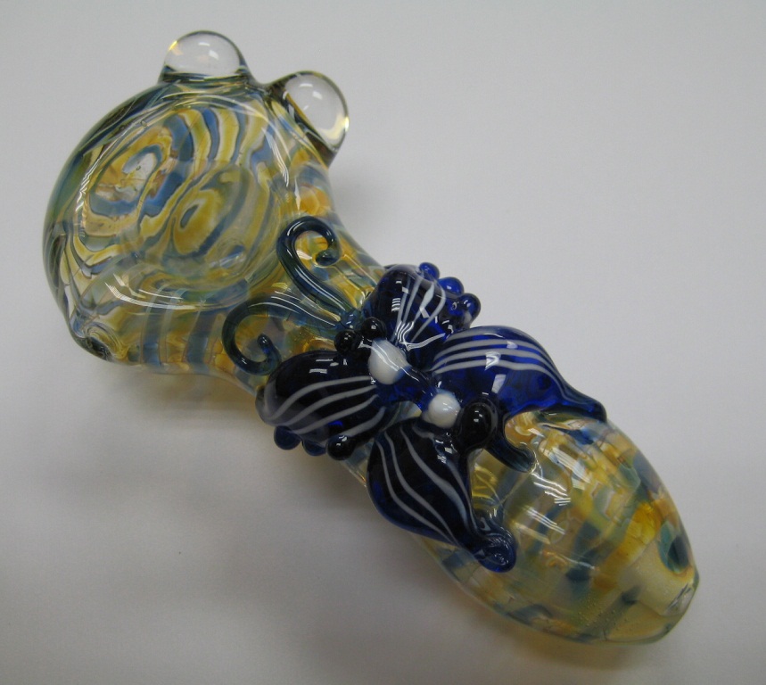 Blue Butterfly on a Spoon Pipe