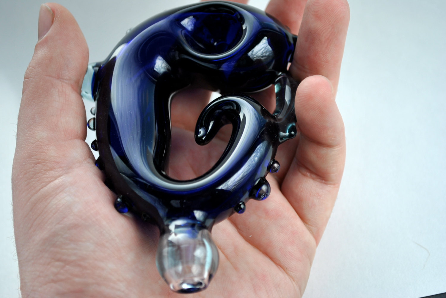 Blue Henna Inspired Glass Pipe in Hand