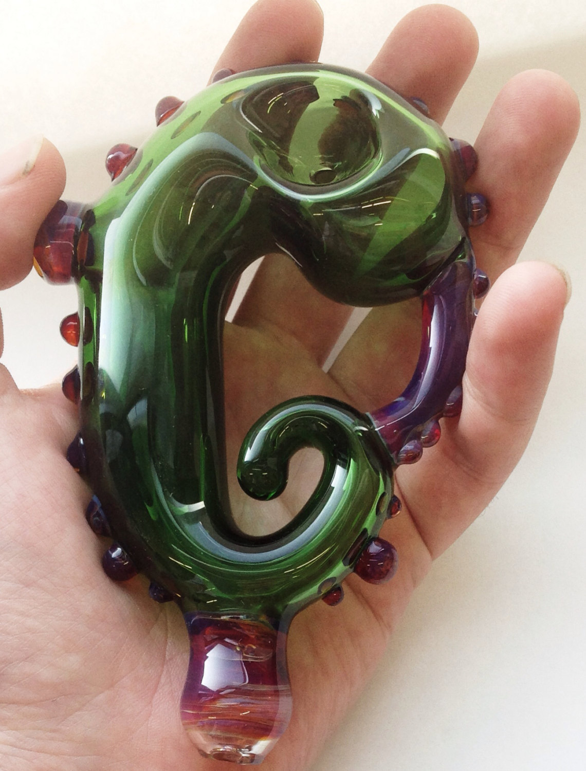 Green Henna Inspired Glass Pipe in Hand