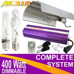 Grow Room Equipment - Apollo 400w Watt HPS MH Grow Light Kit Dimmable Ballast + Wing Reflector & Accessories
