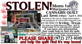Moms for Marijuana Cannabis Quilt Stolen