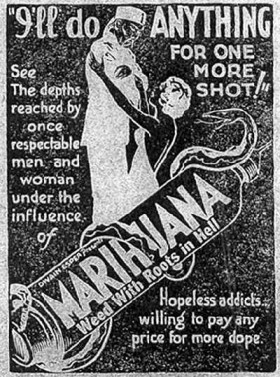 Reefer Madness: 20 Year Study Likens Cannabis to Heroin, Source: http://antiquecannabisbook.com/chap04/NCarolina/RootsInHell-B.jpg